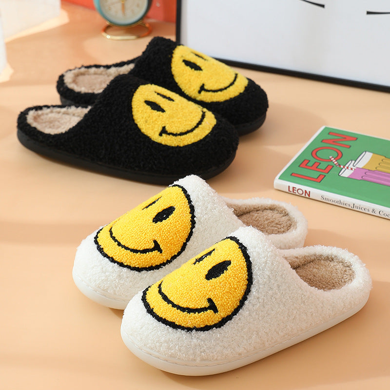 Fluffy Smile Slippers - Black