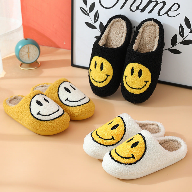 Fluffy Smile Slippers - Black