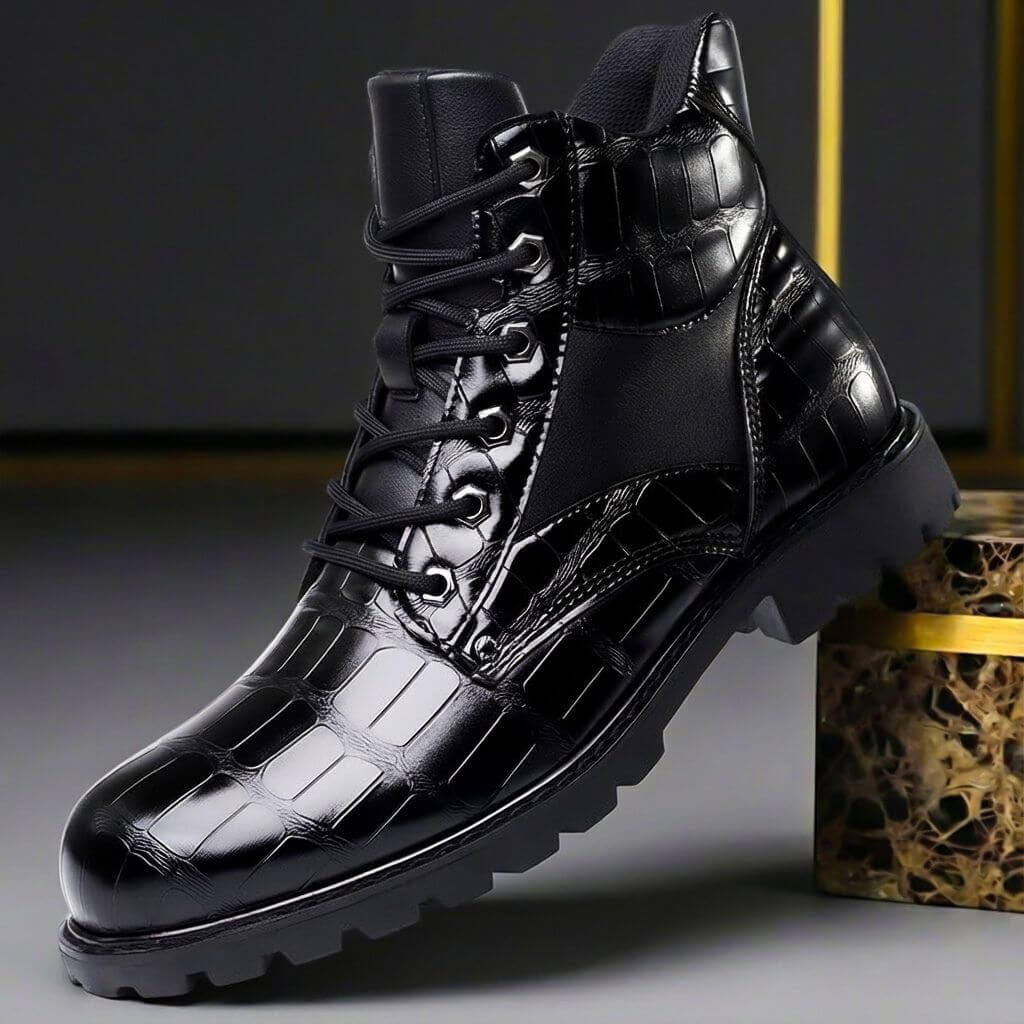 Chase Embossed Leather Boots  - By Qivii