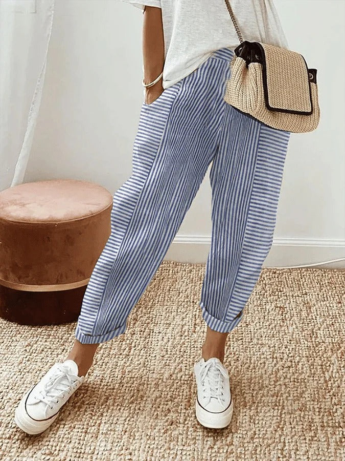 Amynelle | Striped Pants Loose Fit Cropped Summer Pants by Qivii