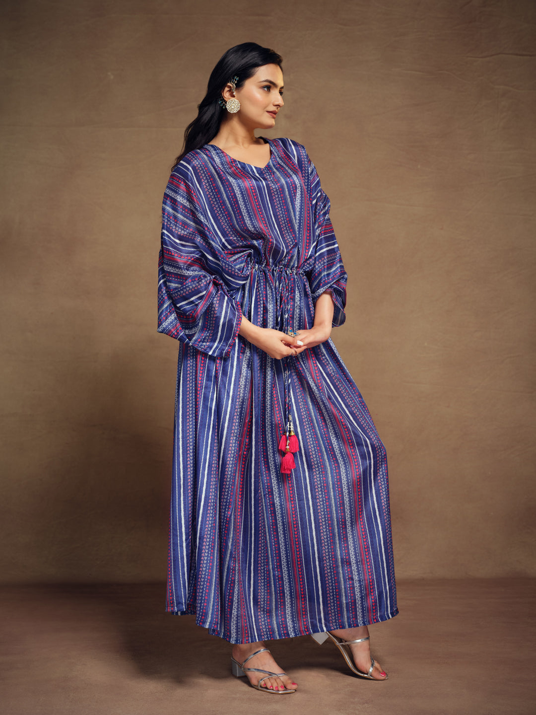 Blue color silk ready-to-wear printed Kaftan by Qivii