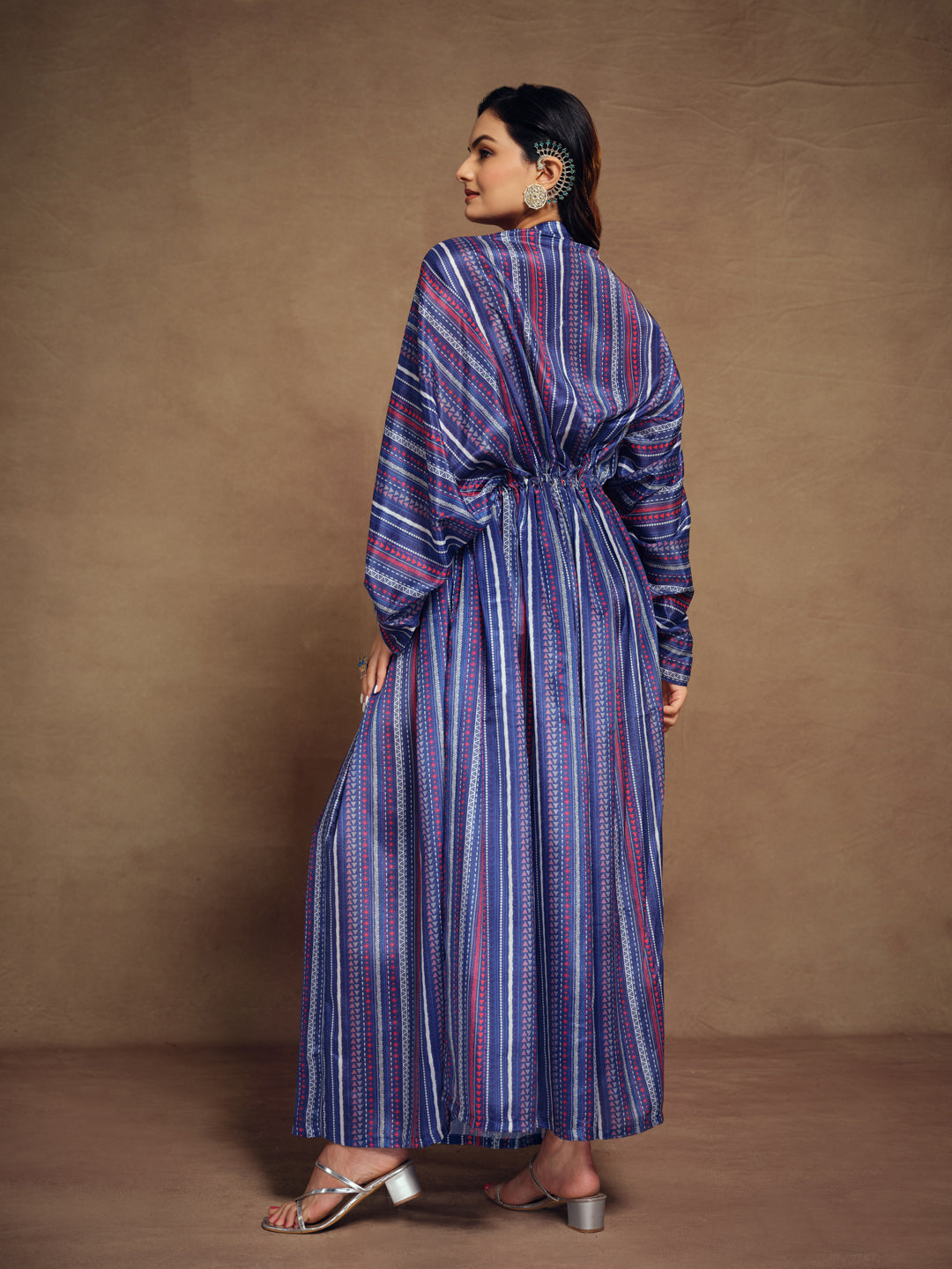 Blue color silk ready-to-wear printed Kaftan by Qivii