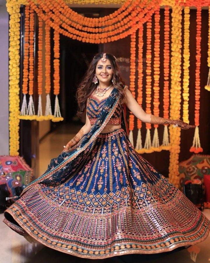 Blue Color Wedding Wear Designer Heavy Embroidered Sequence Lehenga | Readyto wear - qivii