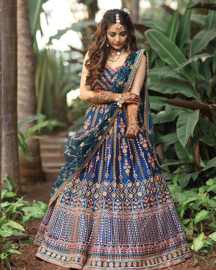 Blue Color Wedding Wear Designer Heavy Embroidered Sequence Lehenga | Readyto wear - qivii