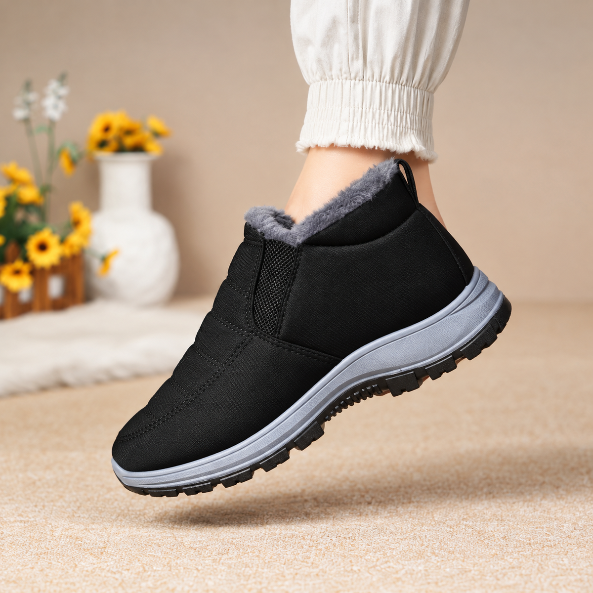Black Women's Lunwick Winter Ankle Boots by Bootara with plush lining, side zipper, and cushioned sole, available in US sizes 4-12.5.