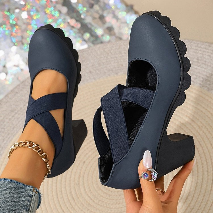 Women's Bootara Ainsley Mary Jane shoes with round toe, cross-strap, chunky lug heel, and block heel design.