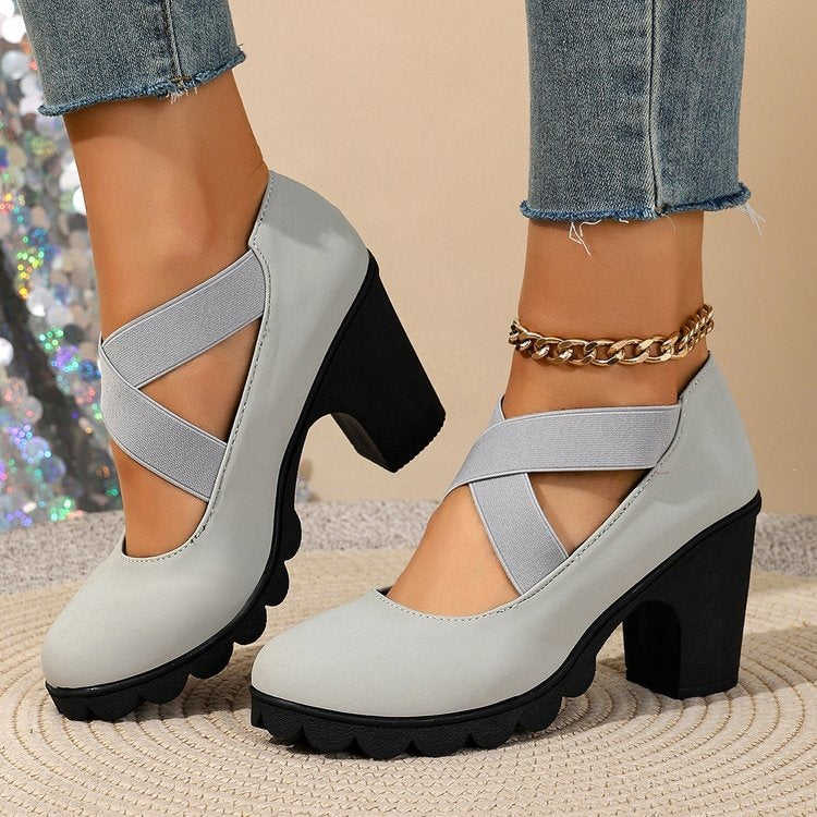 Women's Bootara Ainsley Mary Jane shoes with round toe, cross-strap, chunky lug sole, and block heels in US size 4-10.5.