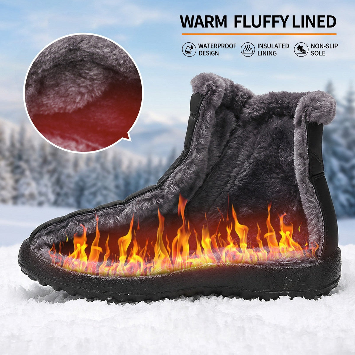 Women's Norwyn Snow Boots by Bootara, black water-resistant fleece-lined high-top boots with side zipper, available in US sizes 4-12.