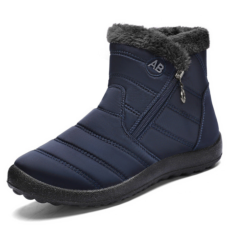Blue Women's Norwyn Snow Boots by Bootara, water-resistant fleece-lined high-top boots with side zipper, available in US sizes 4-12.