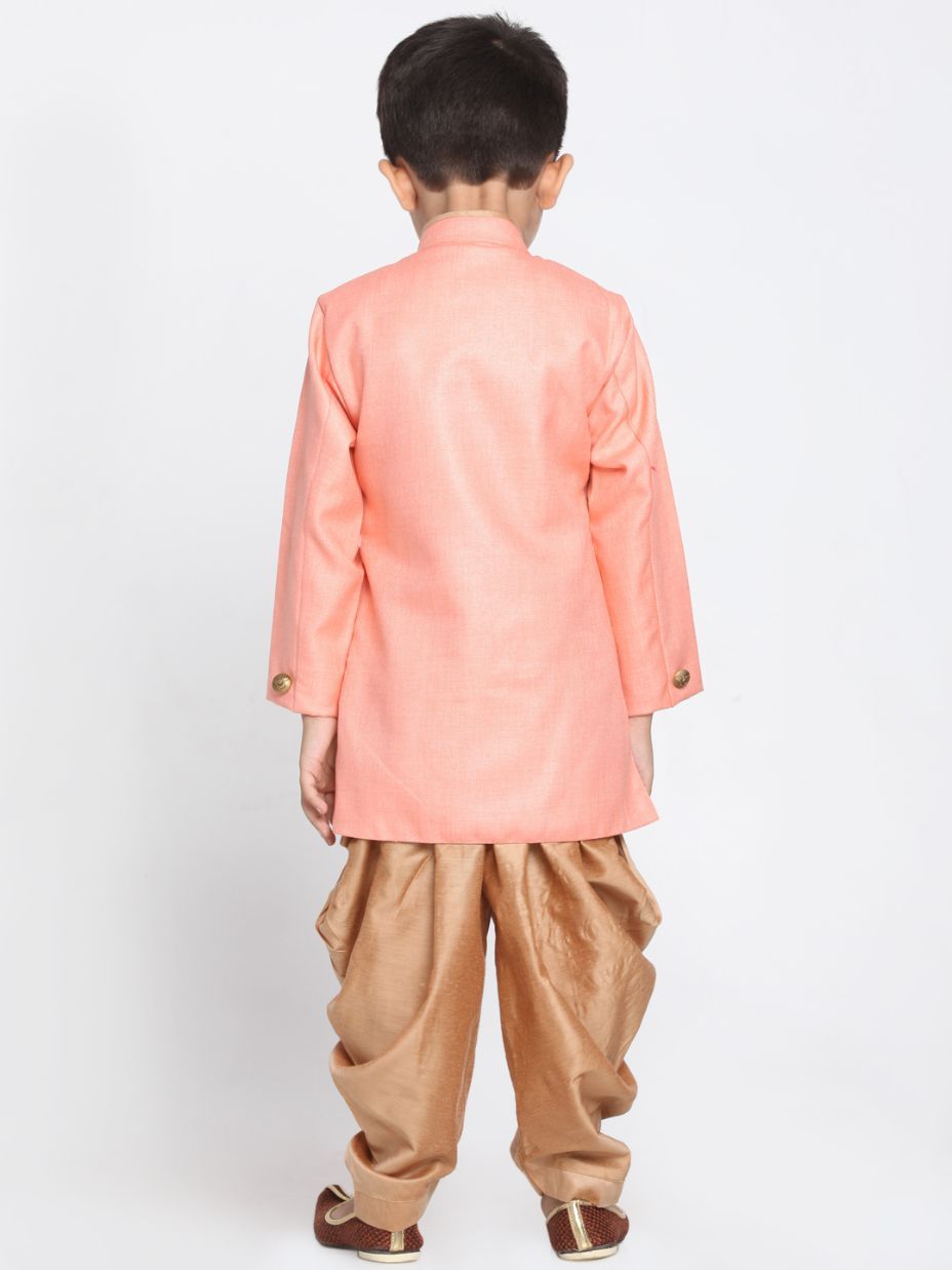 Vastramay Boys Pink Jute Silk Blend Sherwani Set