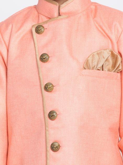 Vastramay Boys Pink Jute Silk Blend Sherwani Set