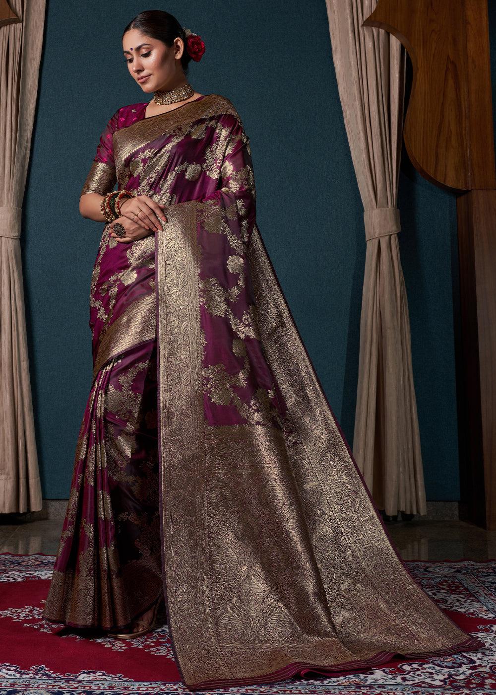 Boysenberry Purple Zari Woven Satin Silk Saree - qivii