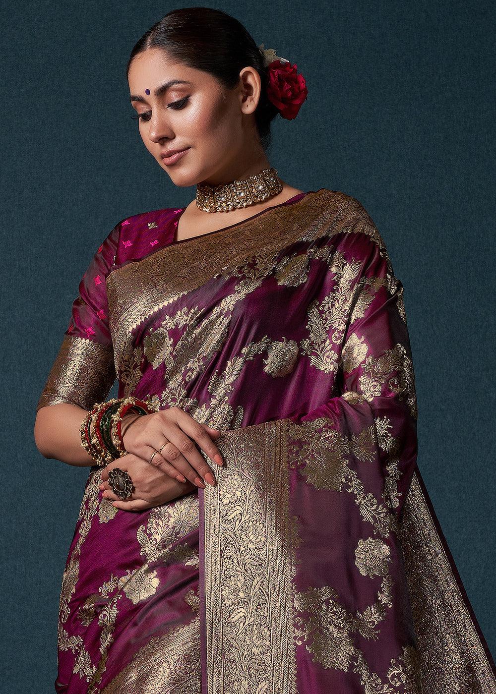 Boysenberry Purple Zari Woven Satin Silk Saree - qivii