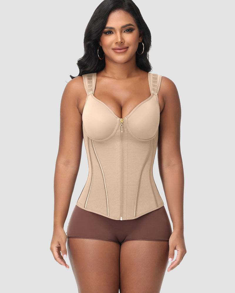 Double Compression Long Slimming Faja Waist Trainer Zipper Vest with Bra