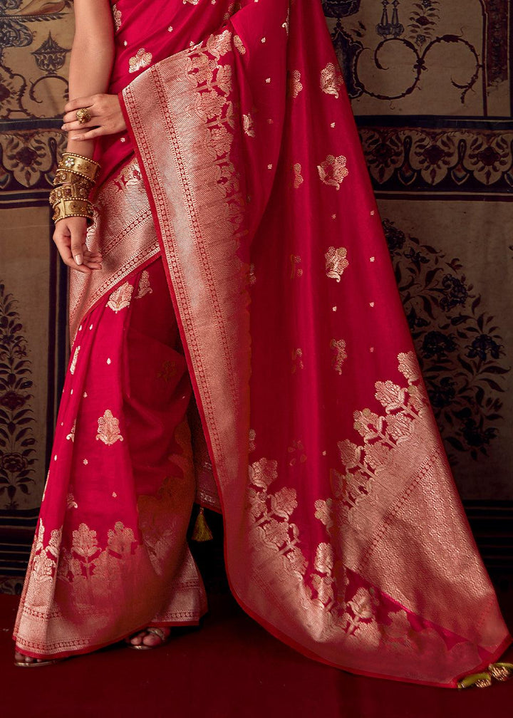 Bridal Red Meenakari Weaving Dola Silk Saree - qivii