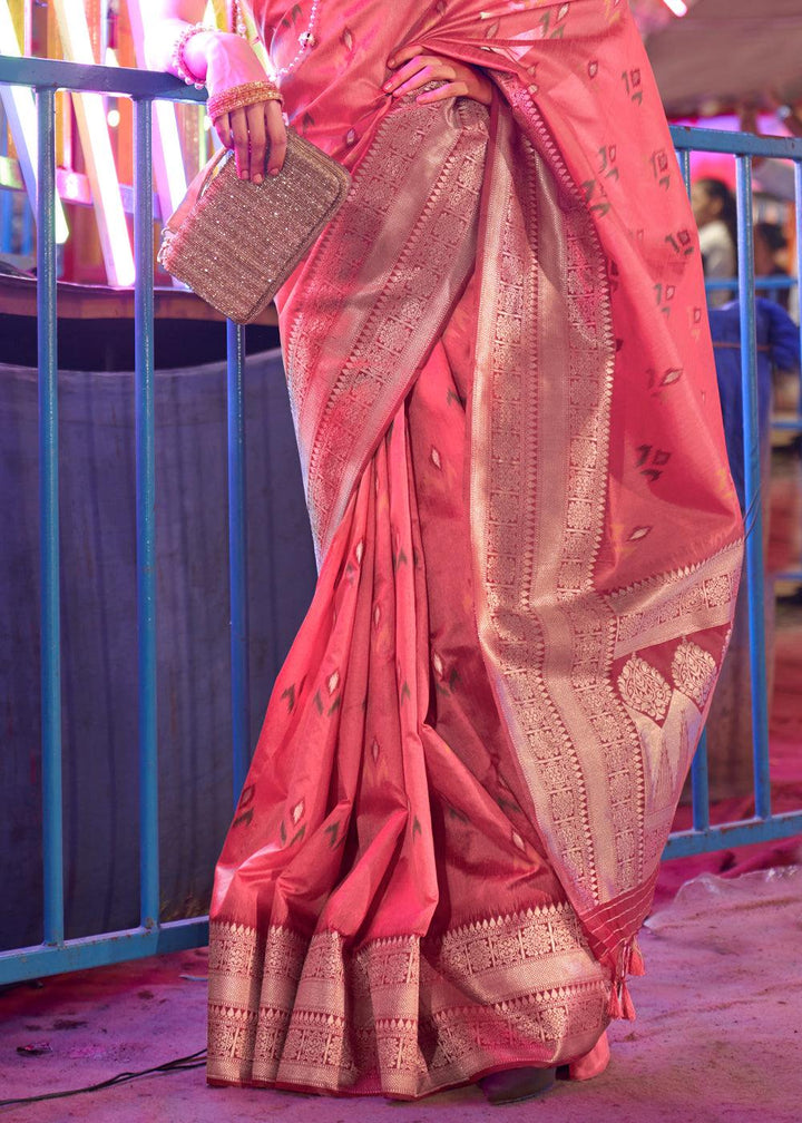 Brink Pink Handloom Woven Banarasi Sik Saree - qivii