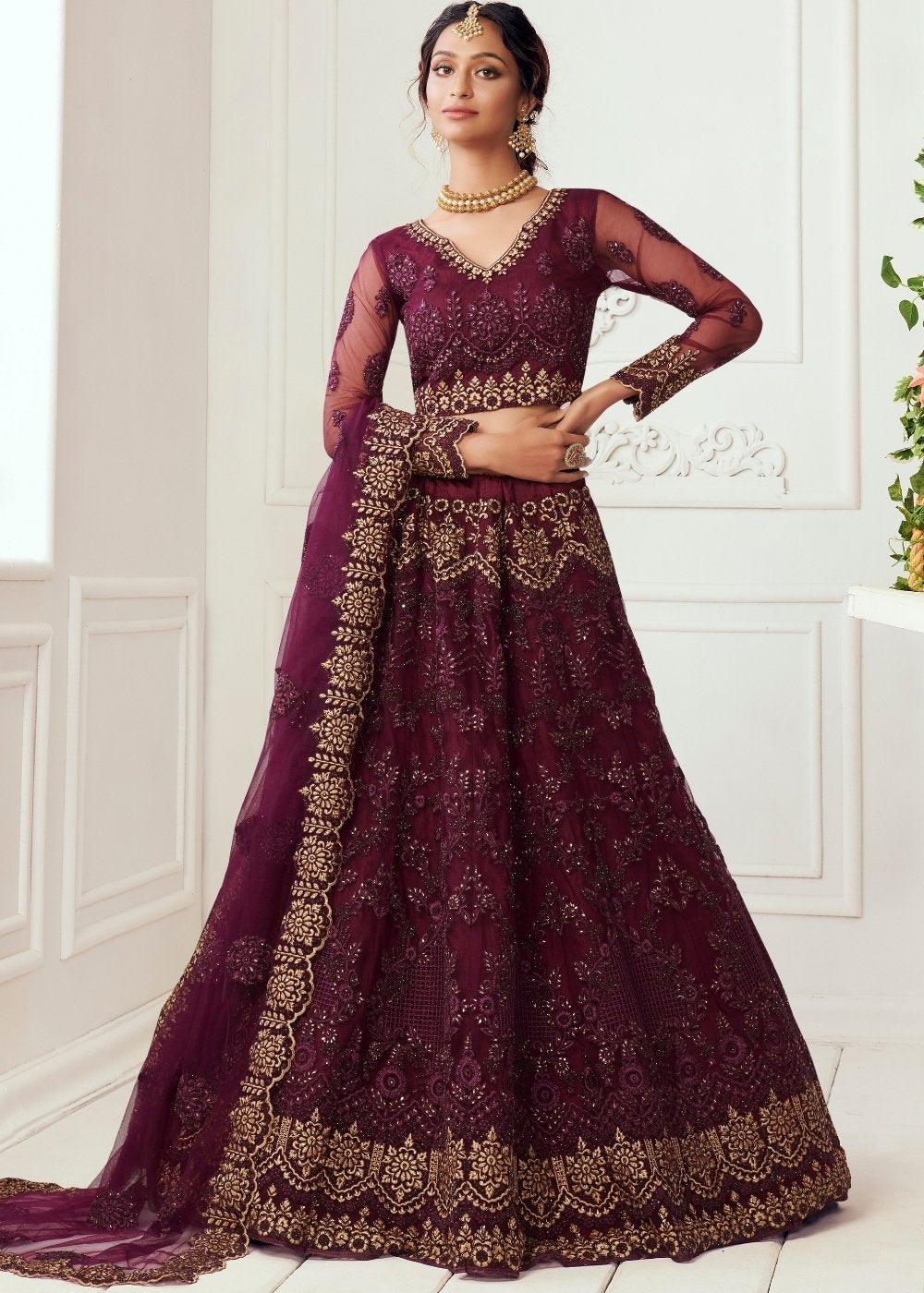 Byzantine Purple Soft Net Lehenga Choli with Cording, Stonework, Thread & Zari Embroidery - qivii