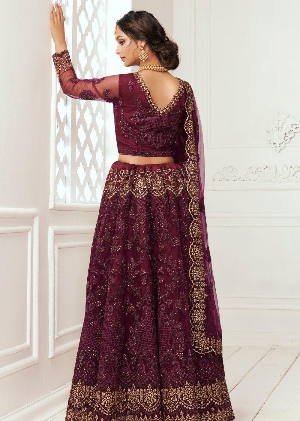 Byzantine Purple Soft Net Lehenga Choli with Cording, Stonework, Thread & Zari Embroidery - qivii