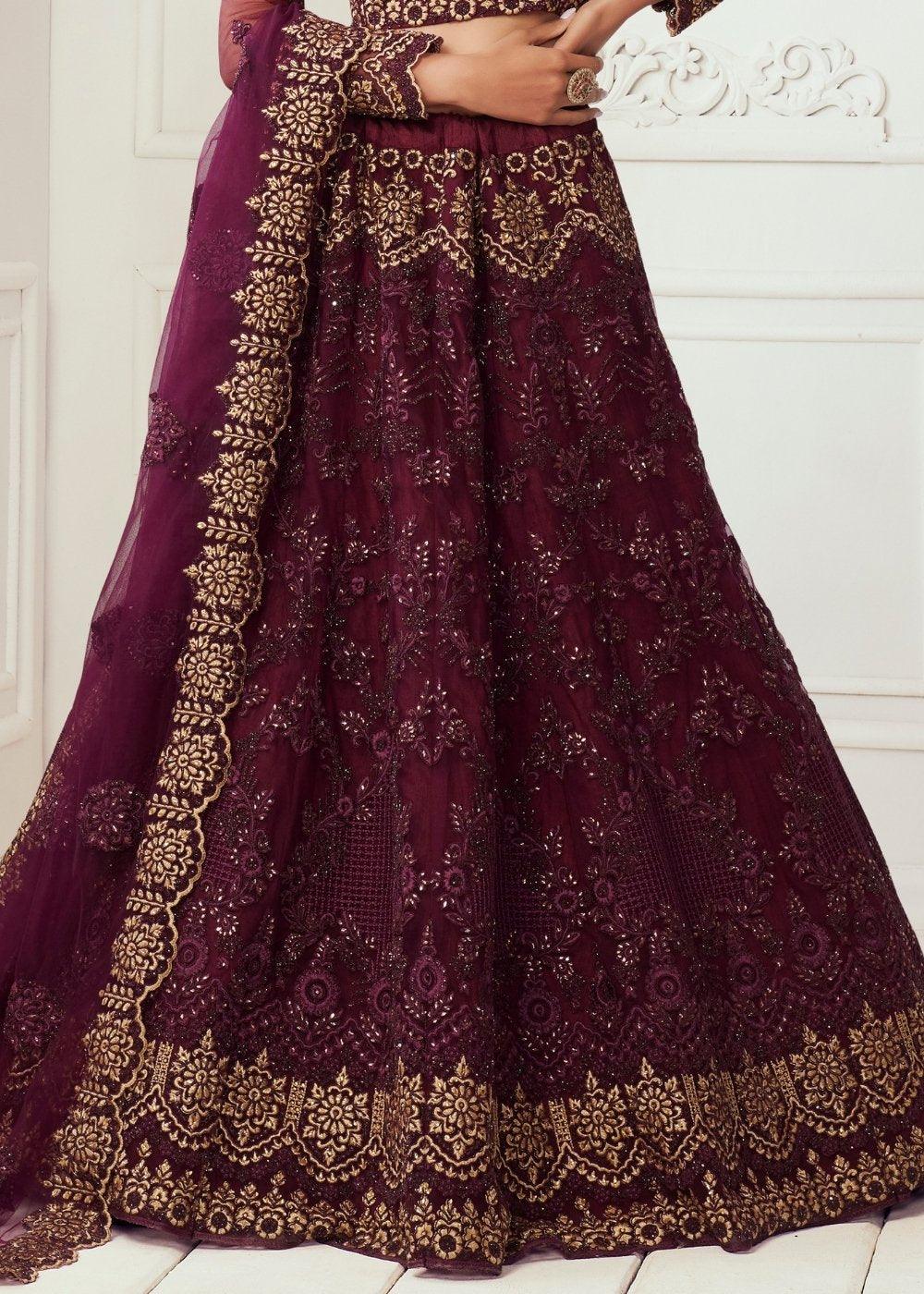 Byzantine Purple Soft Net Lehenga Choli with Cording, Stonework, Thread & Zari Embroidery - qivii