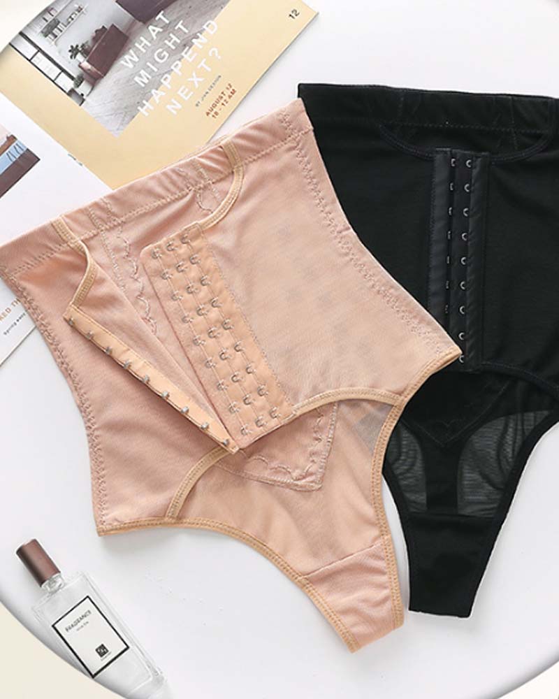 9-Breasted High-Waisted Hip-Lift Thigh Tuck Thong Panties  - By Qivii
