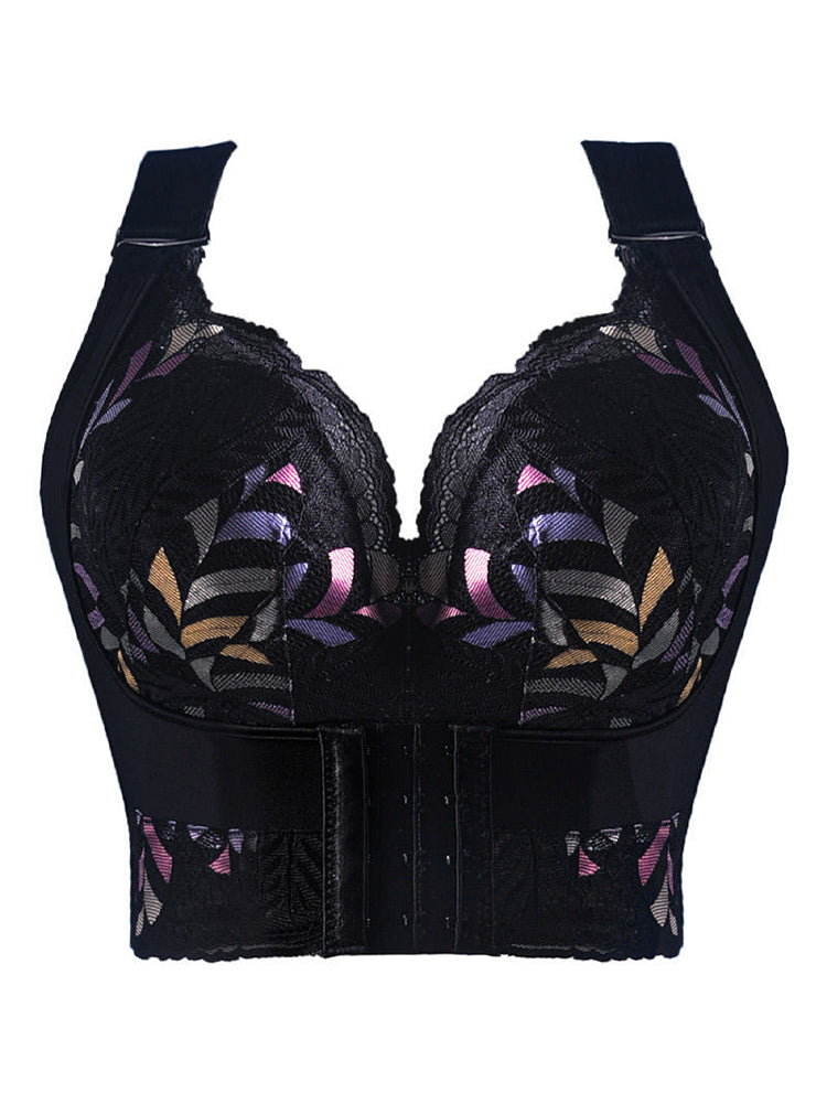 Women Side Support Longline Corset Wire-free Push Up Bra Adjustable Wide Straps  - By Qivii