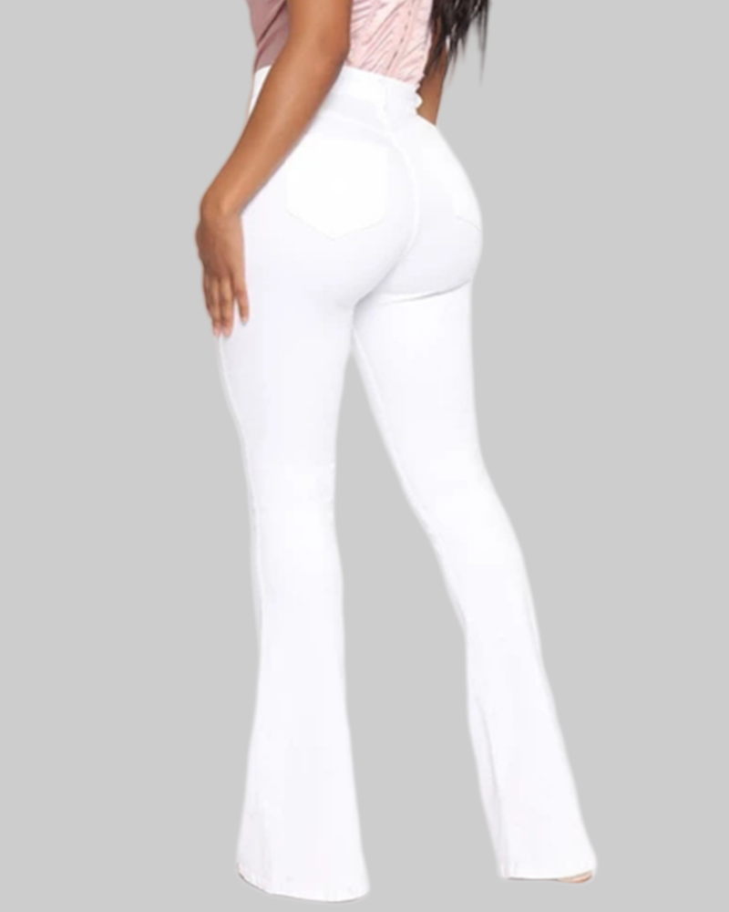 Fashion High Waist Hip Lift Slim Washed Flared Jeans  - By Qivii