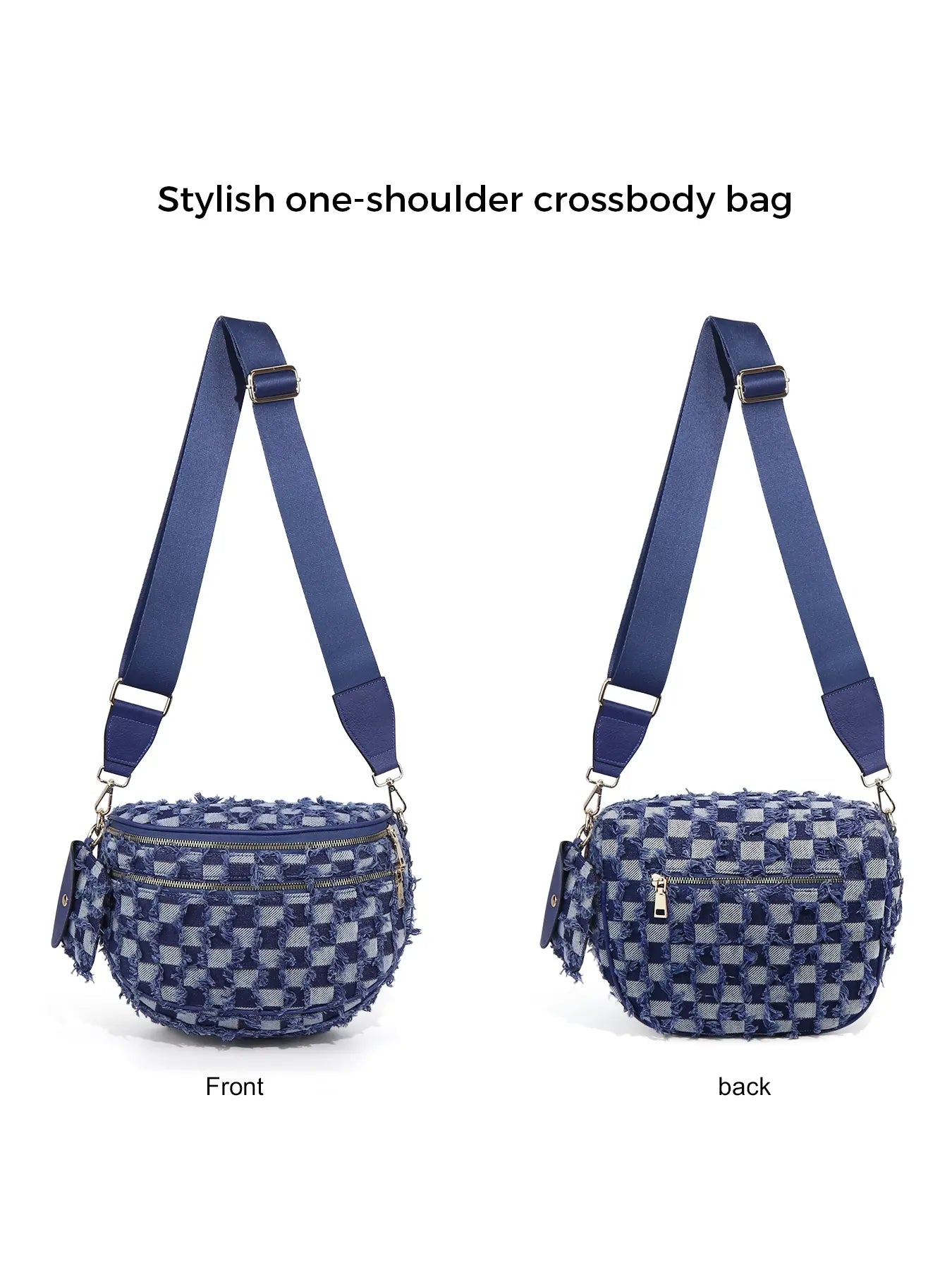 Ounamei Denim Checkered Crossbody Bag for Women | Large Capacity Sling Bum Bag with Mini Pouch