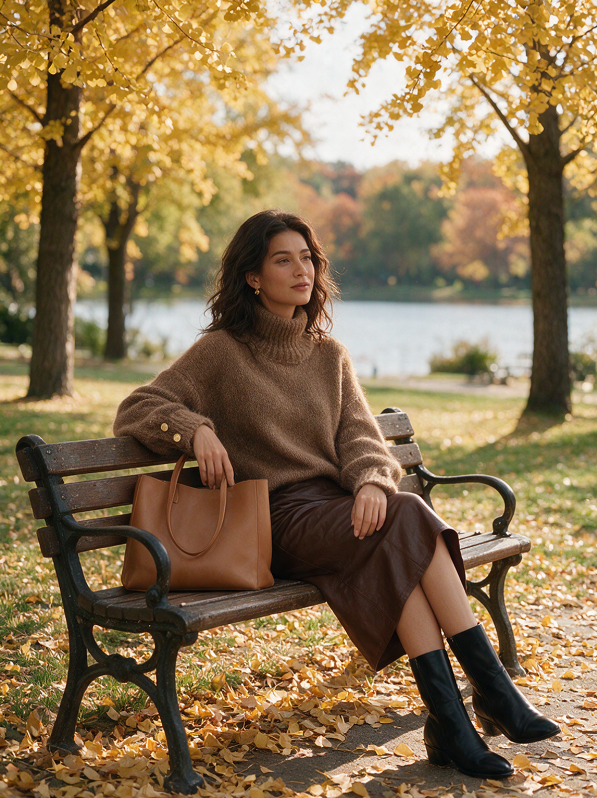 Women's Casual Camel Mohair-Blend Long-Sleeve Turtleneck Sweater