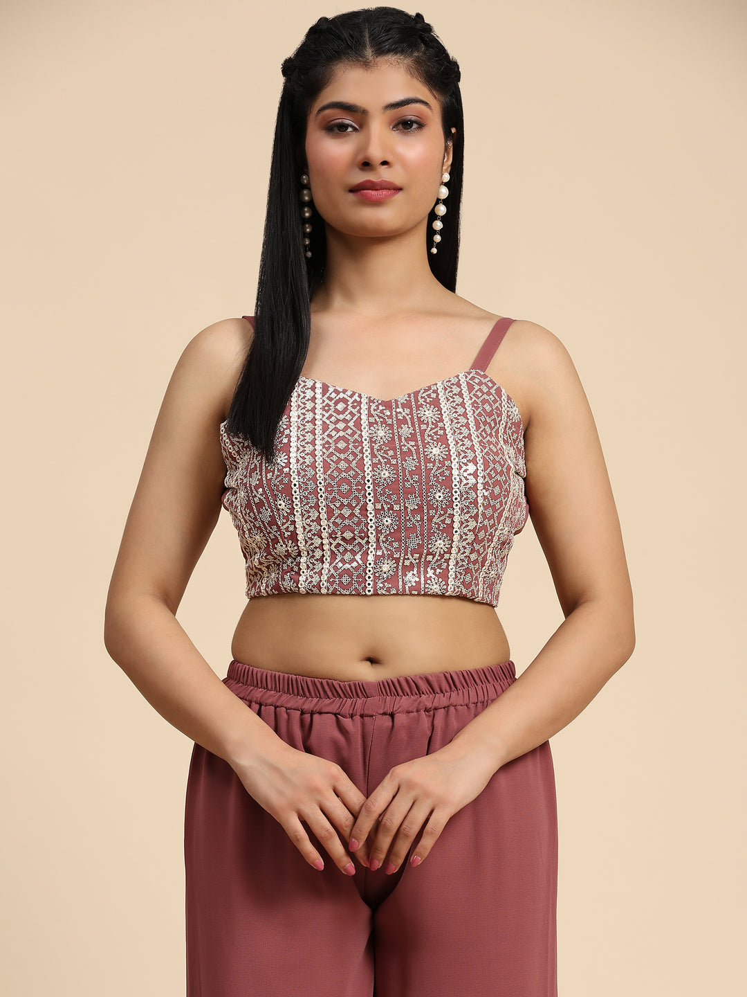 DARK BROWN GEORGETTE WESTERN SHORT TOP - BY QIVII