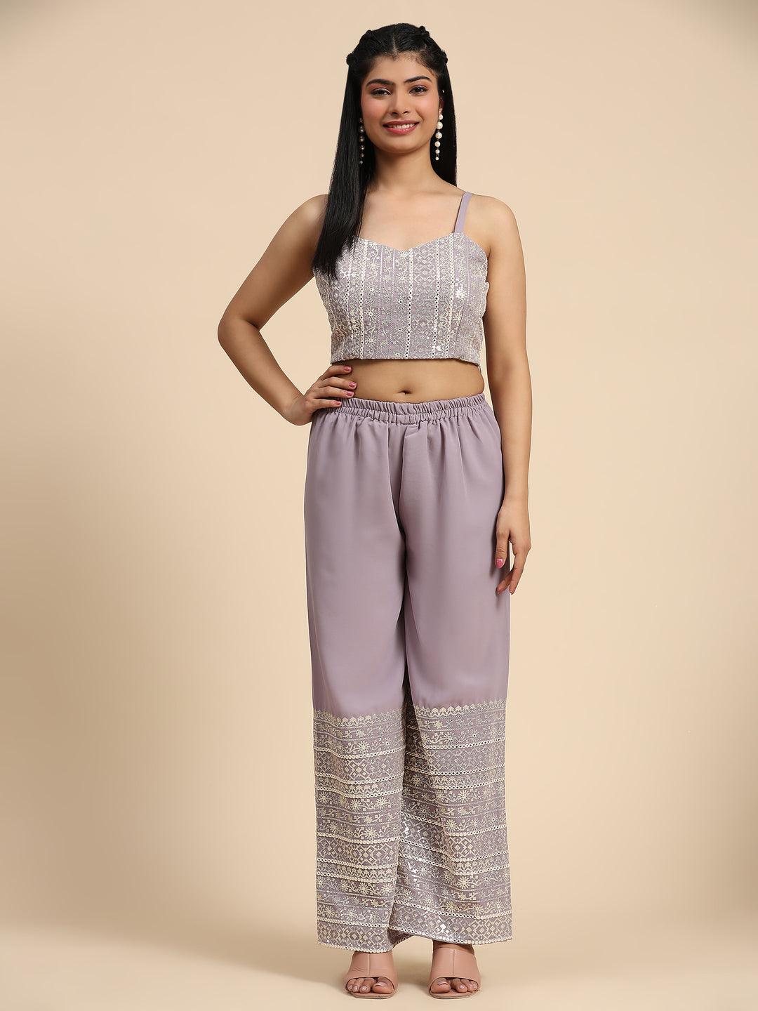 LIGHT PURPLE GEORGETTE WESTERN SHORT TOP - BY QIVII