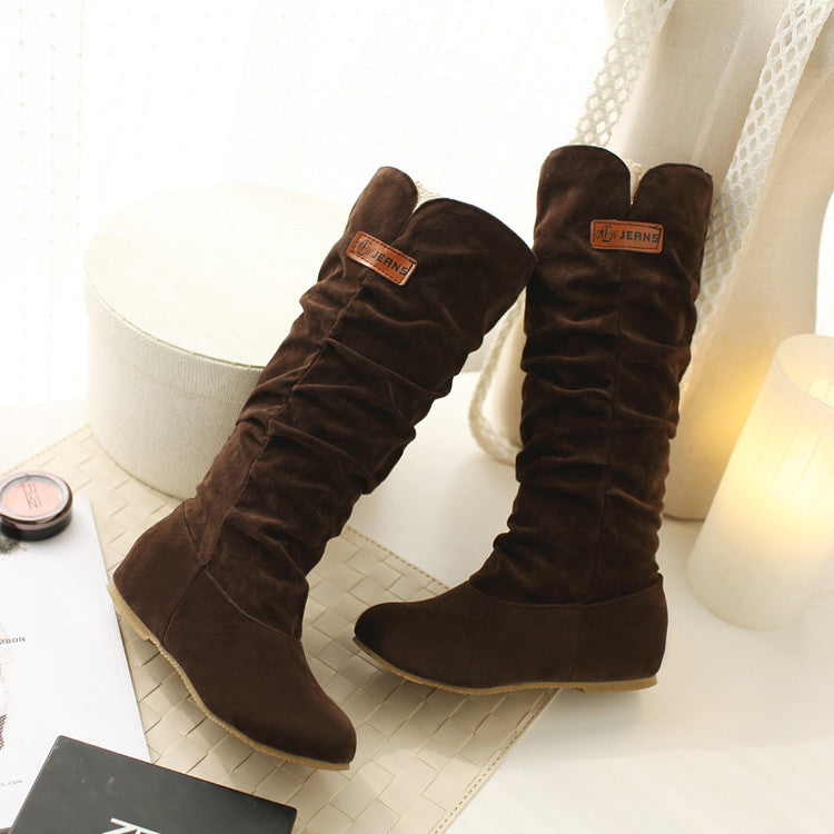 Women's Western Lace Mid-Calf Boots - Crinkle Suede Slouch Cowboy Boots (US 4-10.5)