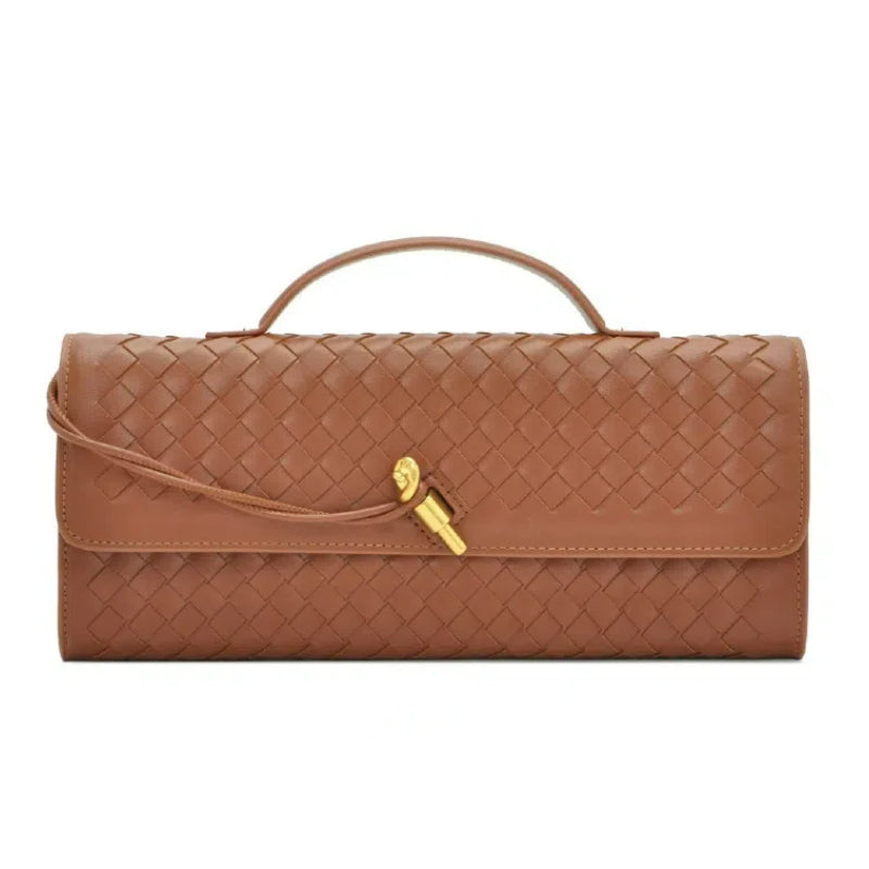 Women's Celestial Baguette Clutch - Kiss-Lock Woven Minaudière with Chain Strap