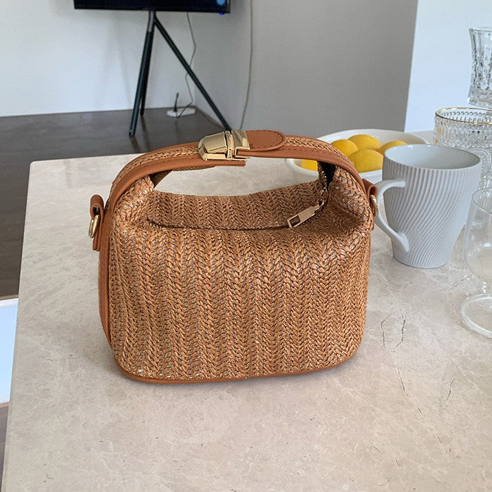 Women's Raffia Convertible Bowler — Summer Arc-Shoulder Bag with Artisan Woven Detailing