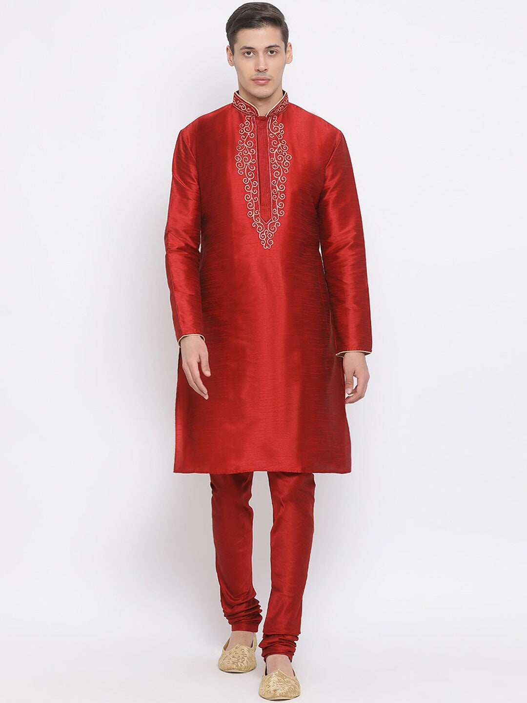 VASTRAMAY  Men's Maroon Solid Kurta With Pyjama Set