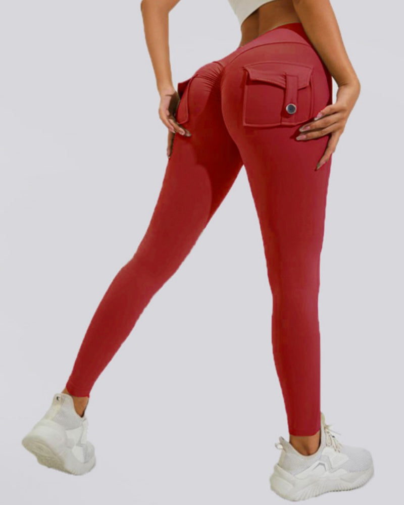 Peach Hip Fitness Leggings with Cargo Pockets  - By Qivii