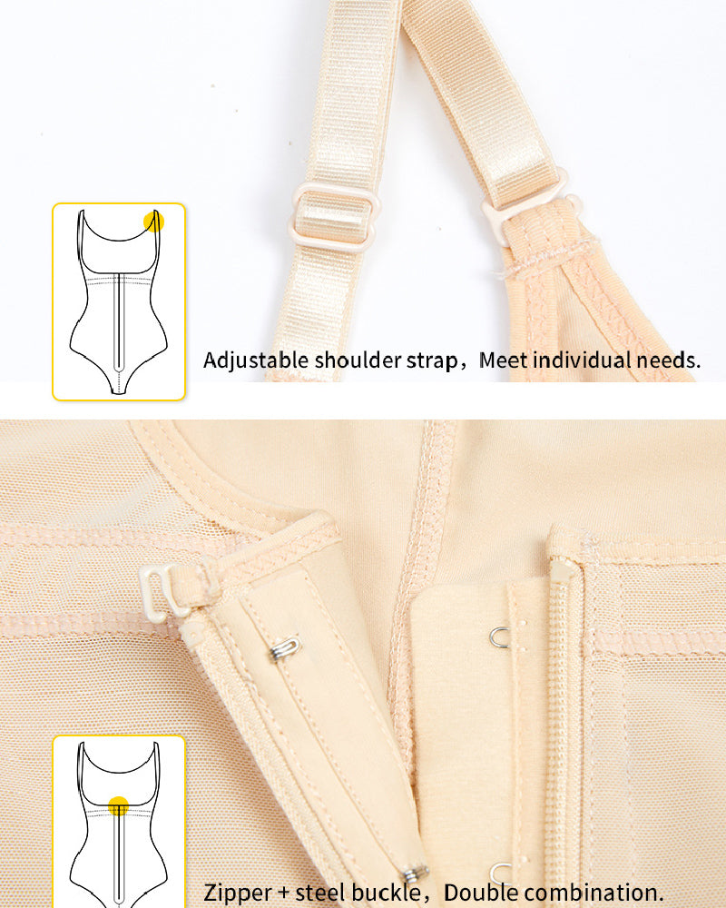 Women's Sexy Tummy Control Open Bust Body Shaper Zipper Plus Size Thong Shapewear  - By Qivii
