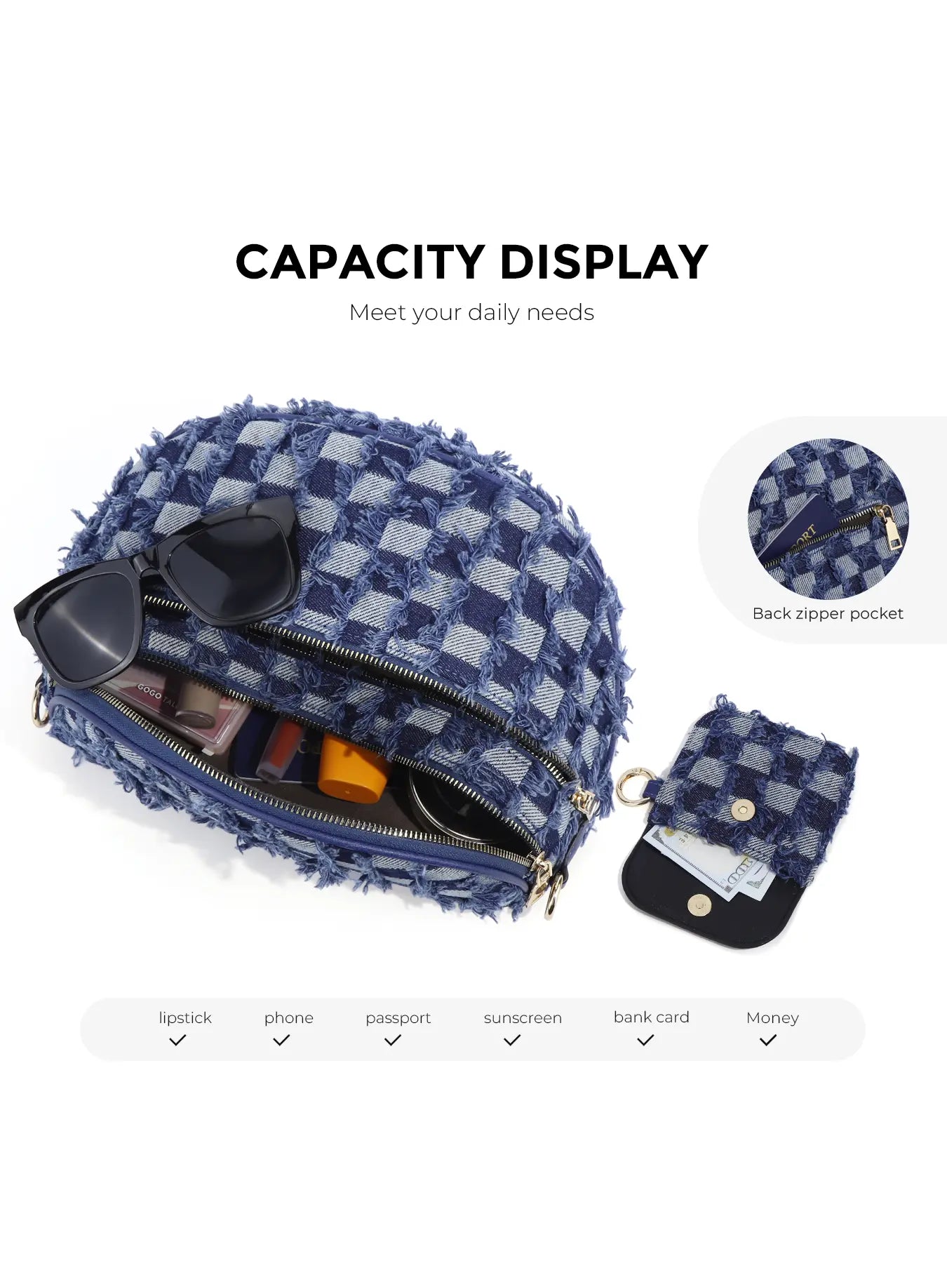 Ounamei Checkered Crossbody Bum Bag for Women Large Capacity Belt Bag for Moms & Everyday Travel