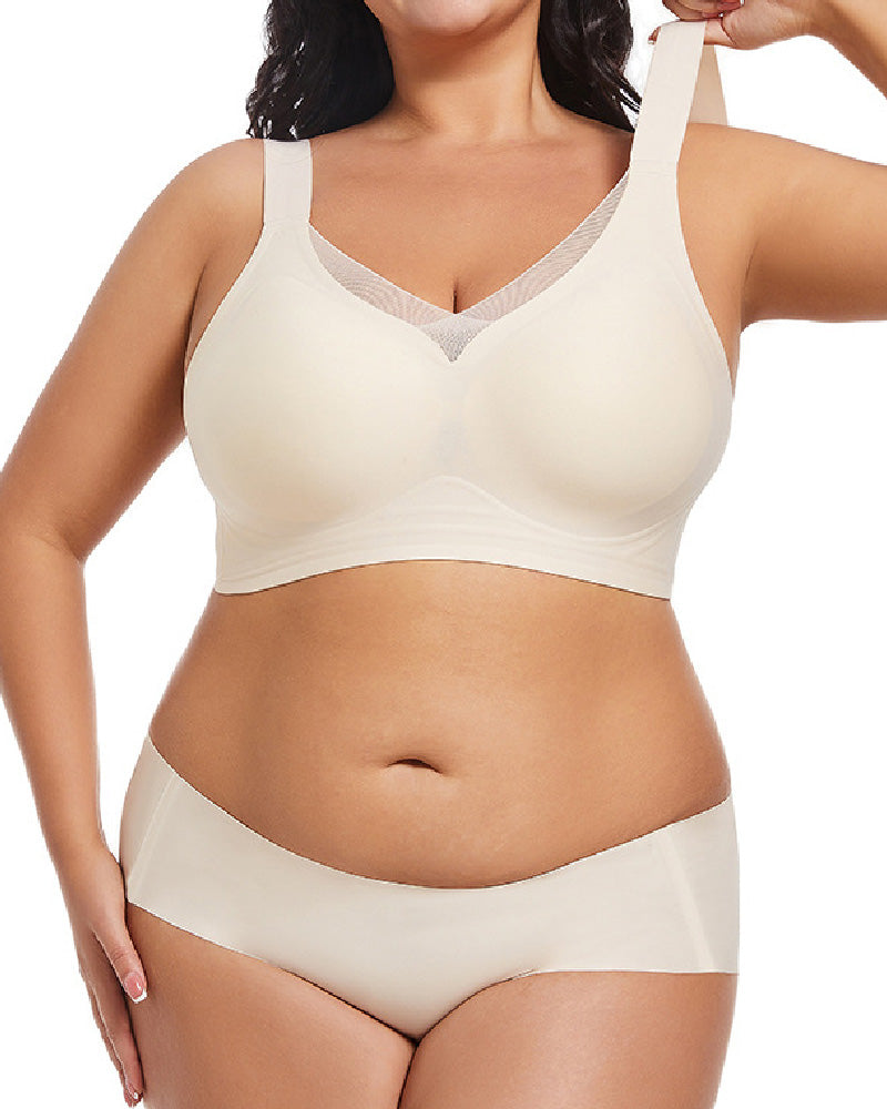 Wireless Mesh V Neck Invisible No Underwire Comfort Smooth Everyday Bra  - By Qivii