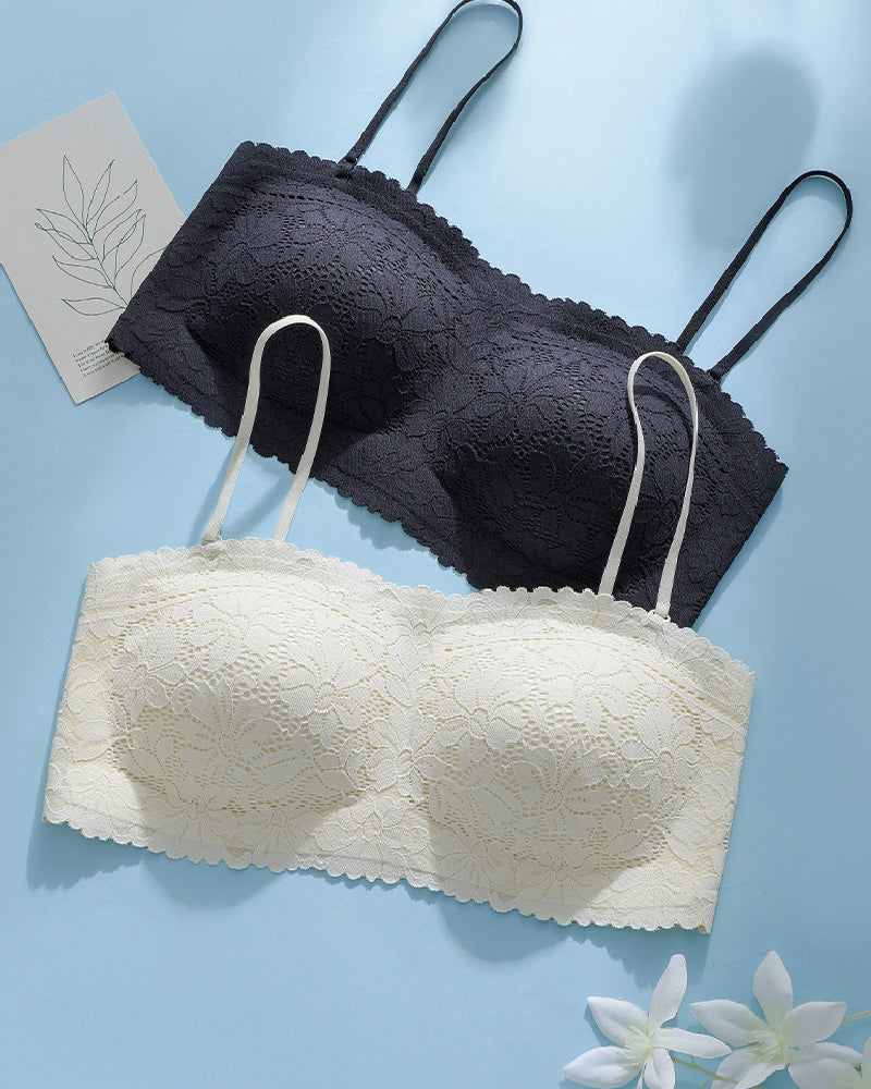 Women's Strapless Lace Non-slip Seamless Wireless Tube Top Bra  - By Qivii