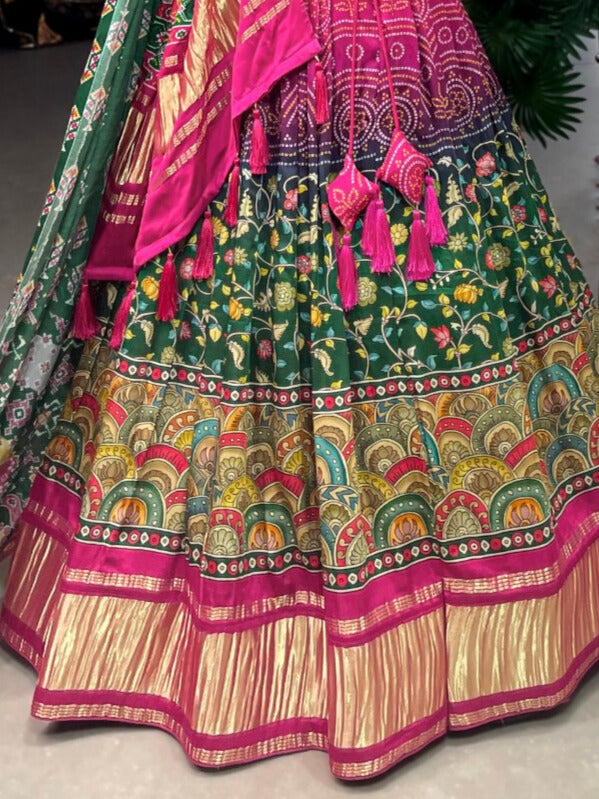 Gaji Silk Digital Print with Lagadi Patta Lehenga Choli In Mustard Color