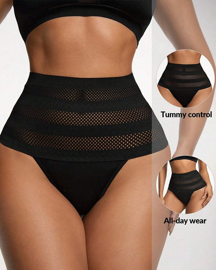 Women's High Waist Shaping Thong Breathable Tummy Control Shapewear Panty  - By Qivii