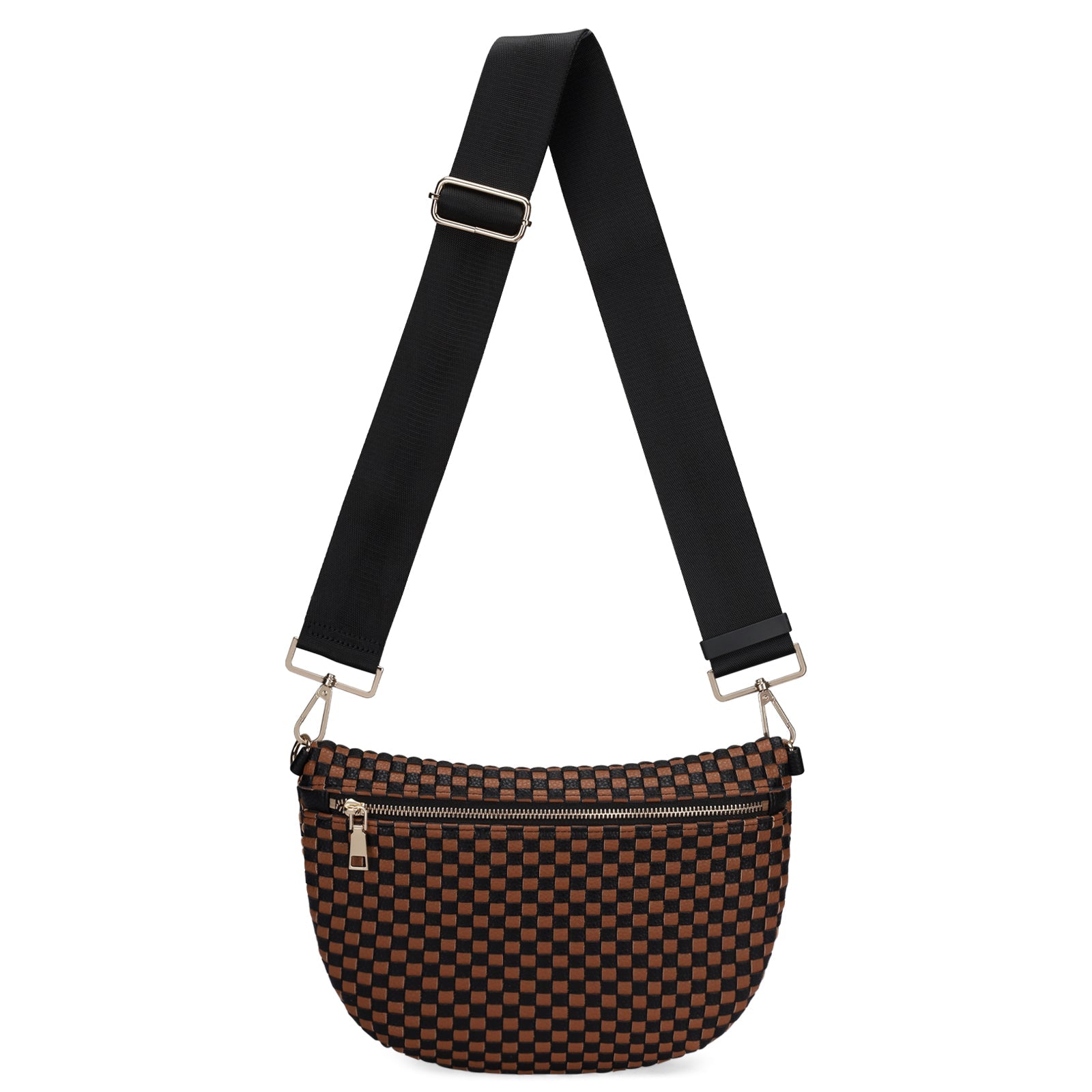 Ounamei Checkered Woven Crossbody Fanny Pack for Women – Adjustable Sling Bum Bag, Lightweight Everyday Travel Shoulder Purse