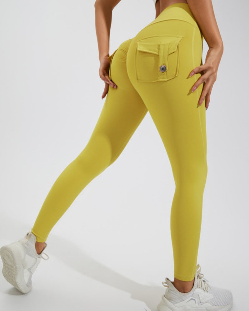 Peach Hip Fitness Leggings with Cargo Pockets  - By Qivii