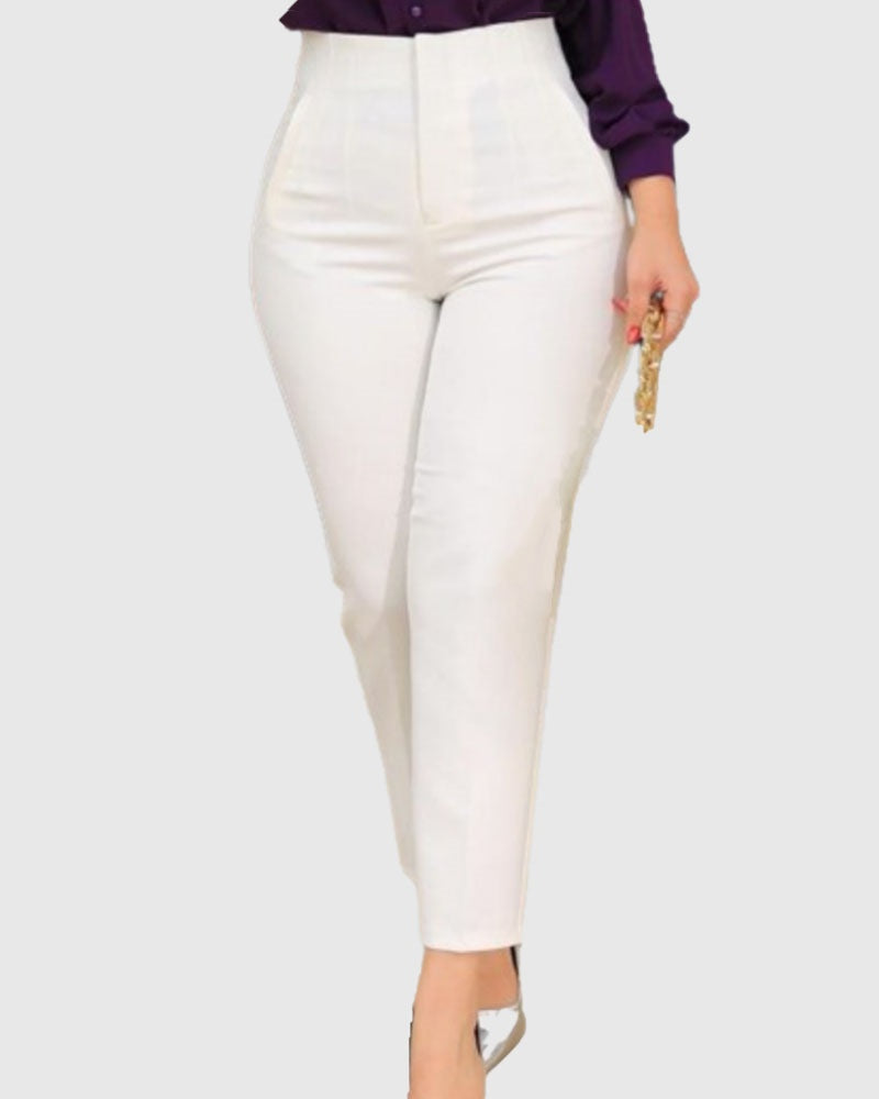 Women's Tailored Pleat High Waist Side Pocket 9-point Pants  - By Qivii
