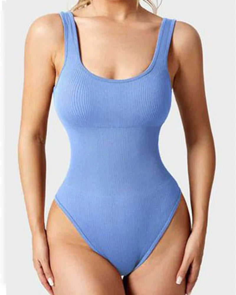 Women's Shapewear Bodysuits Sexy Ribbed Sleeveless Square Neck Tank Tops  - By Qivii