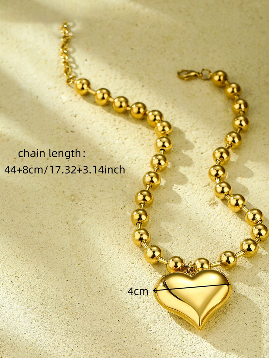 Fashion Beaded Heart Shape 18k Contrast Color Stainless Steel Necklace  - By Qivii