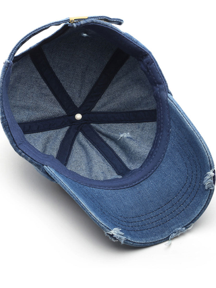 Fashion Retro Ripped Washed Distressed Denim Baseball Cap  - By Qivii