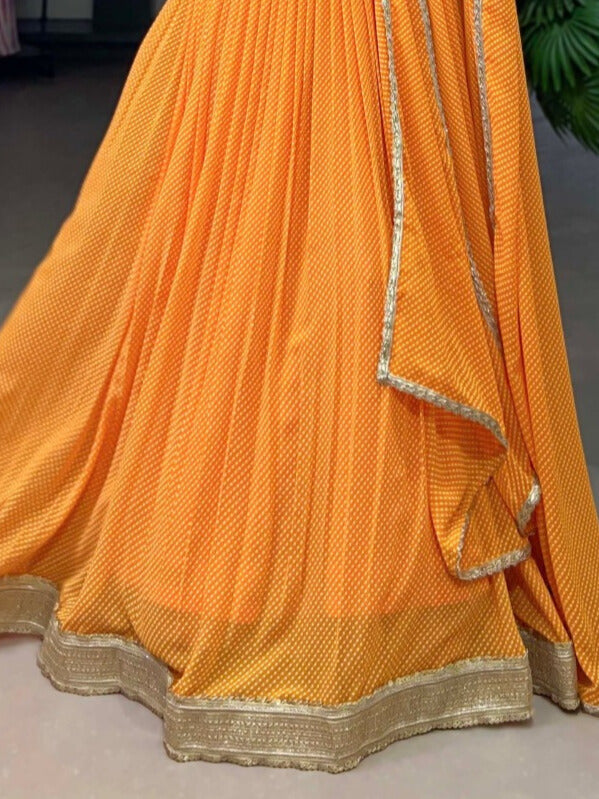 Effortless Charm with Our Dot Print Georgette Lehenga Choli In Yellow Color