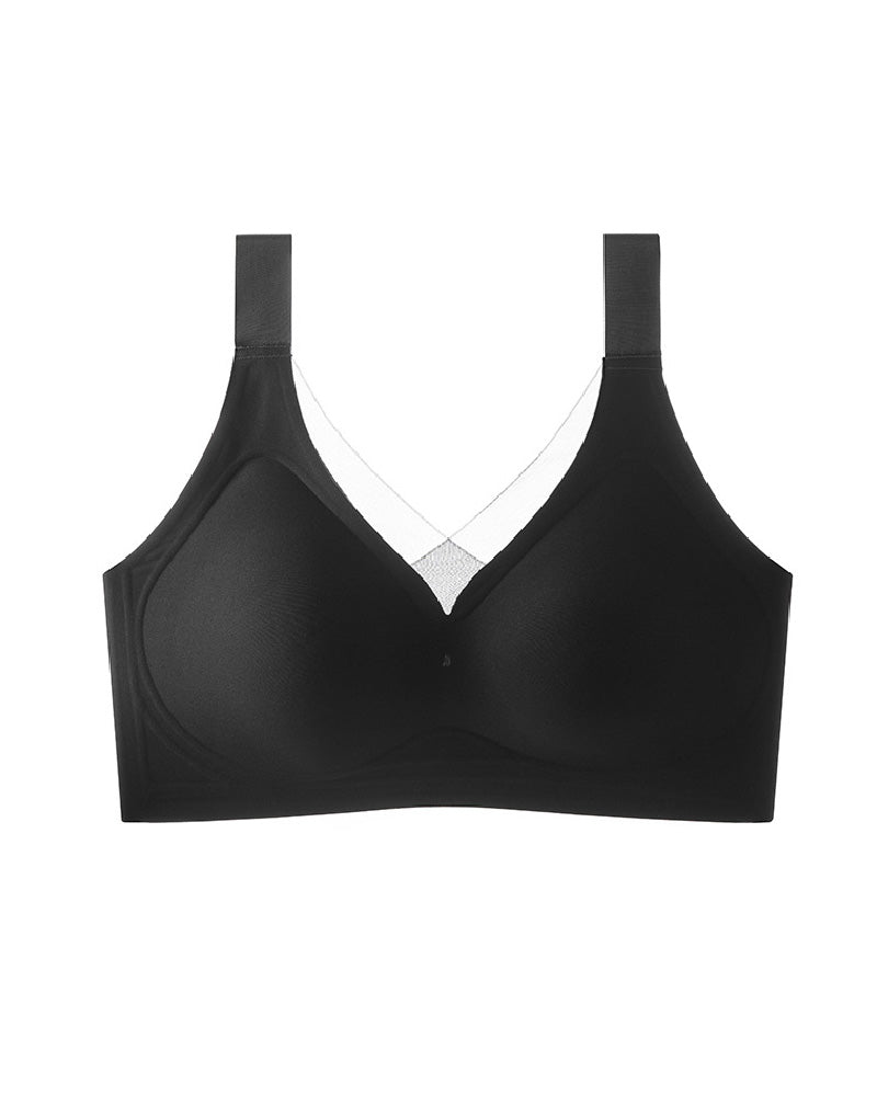 Wireless Mesh V Neck Invisible No Underwire Comfort Smooth Everyday Bra  - By Qivii
