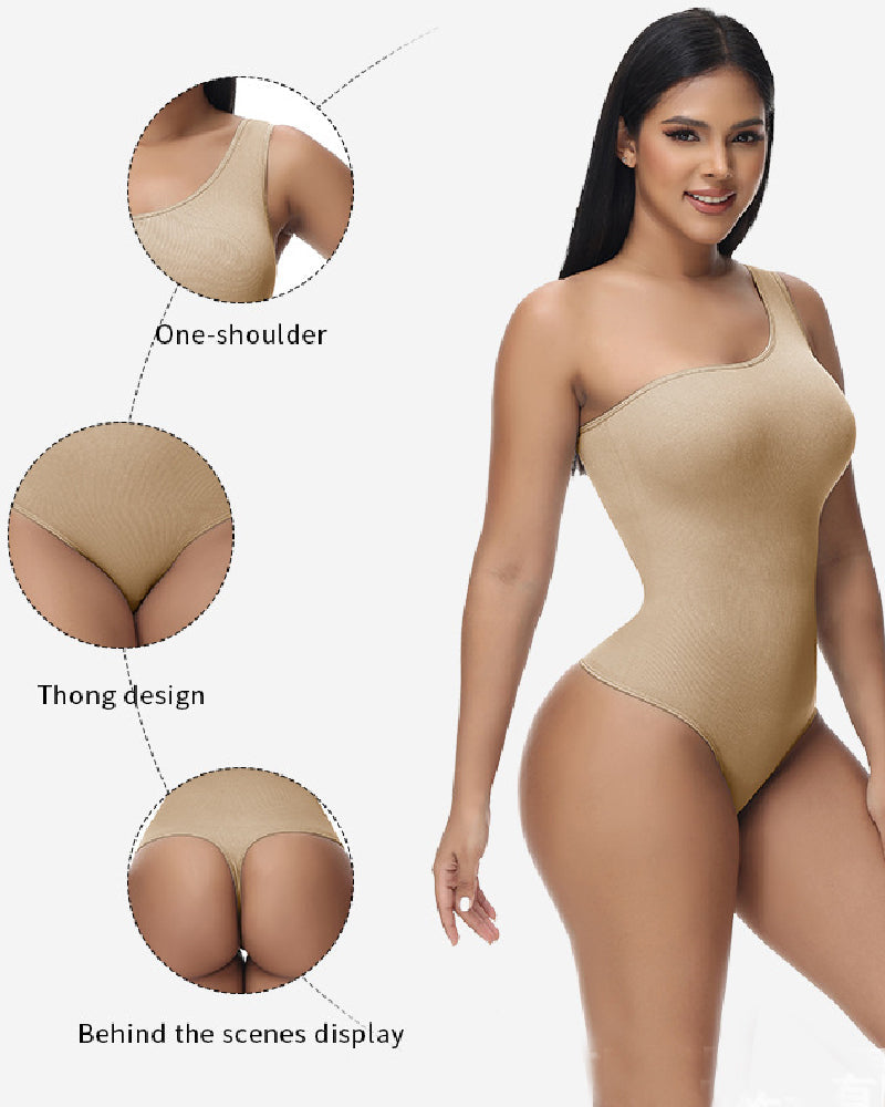 Shapshe® Sexy Ribbed One Shoulder Sleeveless Tank Top Tight Stretch Bodysuit  - By Qivii